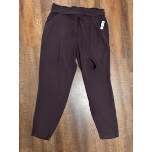 Old Navy Dark Purple XL Tall Paperbag Waist Tapered Pants Belted NWT